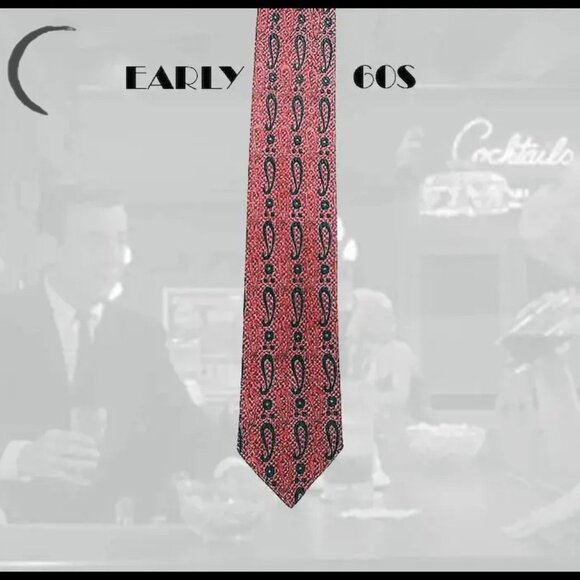 Dark Red Skinny Tie, Heavy Texture Paisley Thin Necktie Early 60s Vintage - Picture 1 of 11